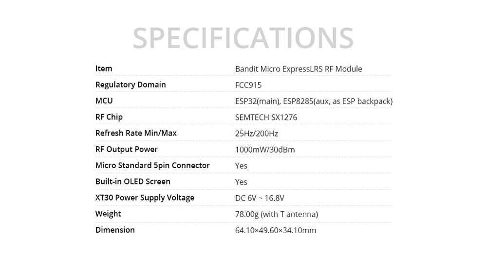 Bandit Micro ExpressLRS ELRS 915mHZ RF Module for FPV - JR Port ...